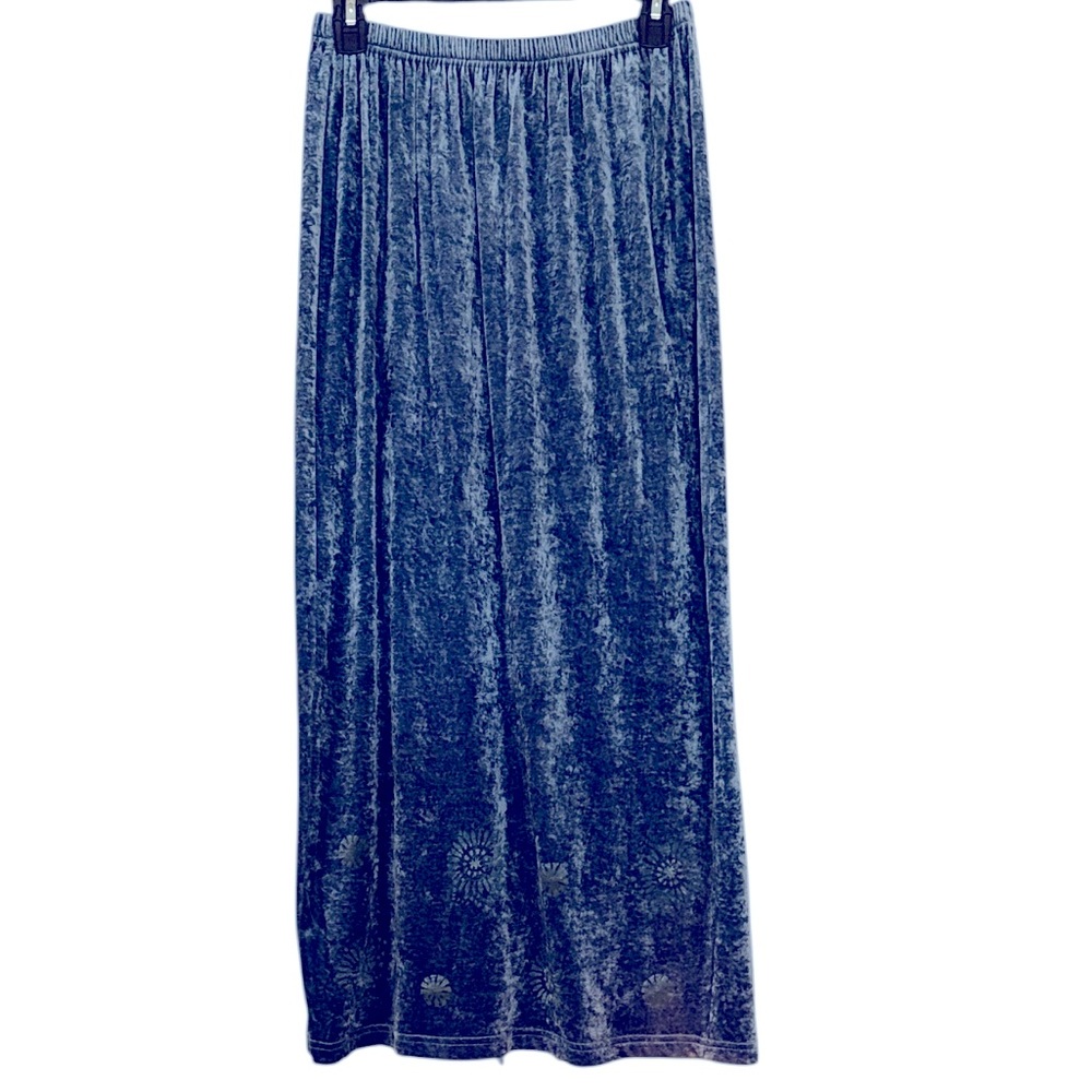 Blue Fish Blue Vintage Velour Maxi Skirt with hand painted print at hemline, M/L